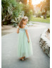 Cap Sleeves Light Green Lace Tulle Spring Flower Girl Dress